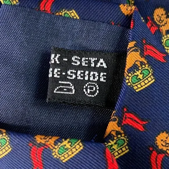 SALVATORE FERRAGAMO Navy Red Orange Lion Crest Silk Tie